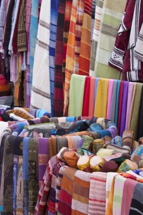 Framed Print : Woven fabrics, Essaouira, Morocco