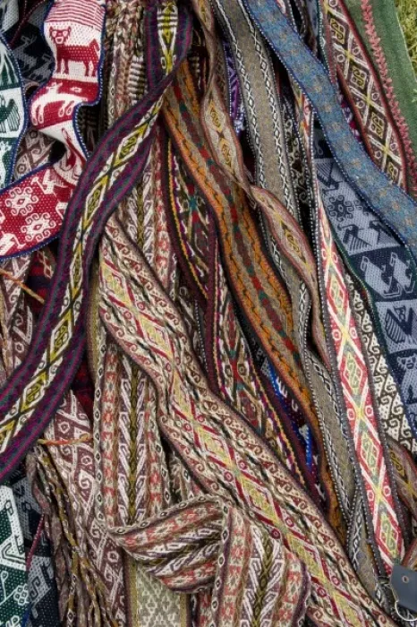 Framed Print : Woven straps displayed in market, Chinchero (near Cuzco), Peru Framed Print : Woven straps displayed in market, Chinchero (near Cuzco), Peru
