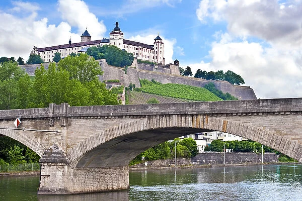 Wurzburg, Bavaria, Germany, Marienberg Fortress (Festung Marienberg) and a bridge
