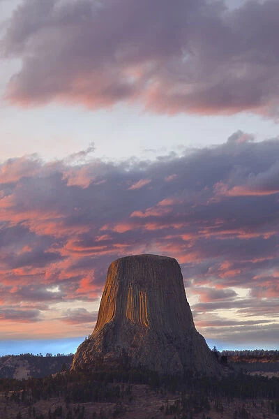 WY, Devils Tower National Monument, Sunset
