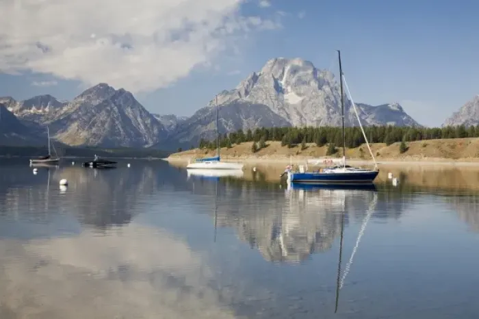 Framed Print : WY, Grand Teton National Park, Signal Mountain Marina at Jackson Lake with Teton Range Framed Print : WY, Grand Teton National Park, Signal Mountain Marina at Jackson Lake with Teton Range