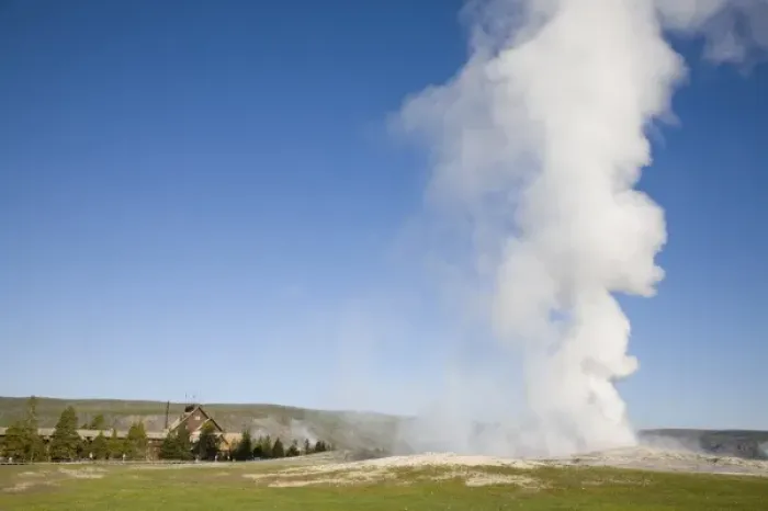 Framed Print : WY, Yellowstone National Park, Old Faithful Geyser