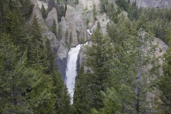 Framed Print : WY, Yellowstone National Park, Tower Fall, Tower Creek tumbles 132 feet