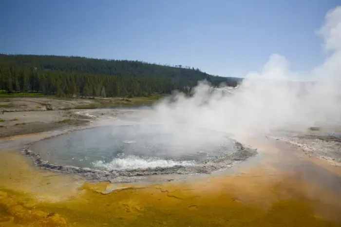 Framed Print : WY, Yellowstone National Park, Upper Geyser Basin, Crested Pool, colorful bacterial mat Framed Print : WY, Yellowstone National Park, Upper Geyser Basin, Crested Pool, colorful bacterial mat