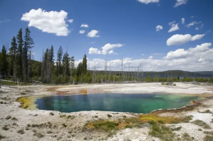 Framed Print : WY, Yellowstone National Park, West Thumb Geyser Basin, on the shore of Yellowstone Lake