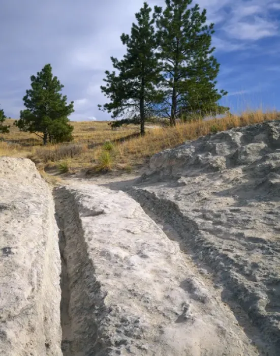 Framed Print : WYOMING. USA. Wagon ruts in rock along Oregon Trail near Guernsey