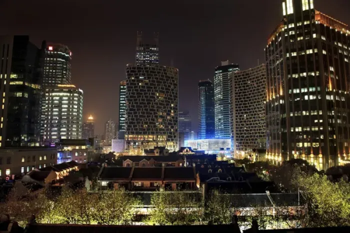 Framed Print : Xintiandi Old Chinese Houses High Rises Luwan Shanghai China at Night