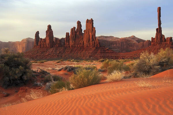 Yei Bi Chei and Totem Pole in Early Morning Light, Monument Valley, Arizona, USA