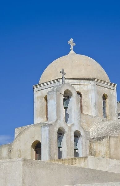 Yellow Greek Orthodox Church in Fira in Santorini Greece in Greek Islands