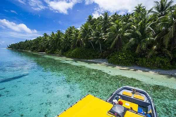 Yellow sundeck of a boat in the Ant Atoll, Pohnpei, Micronesia