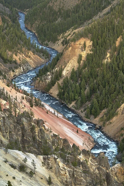 Yellowstone River cutting through colorful rhyolite cliffs, Grand Canyon of the Yellowstone, Yellowstone National Park