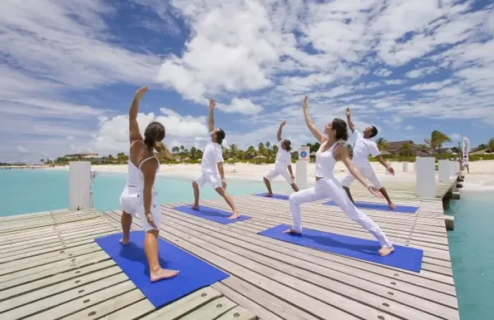 Framed Print : Yoga on the dock in the Caribbean. (MR) Framed Print : Yoga on the dock in the Caribbean. (MR)