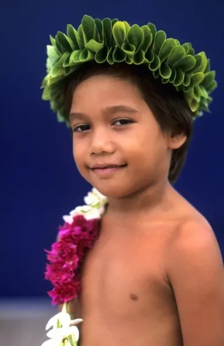Framed Print : Young boy colorful dancer in Tahiti in French Polynesia in the South Pacific Rim (MR)