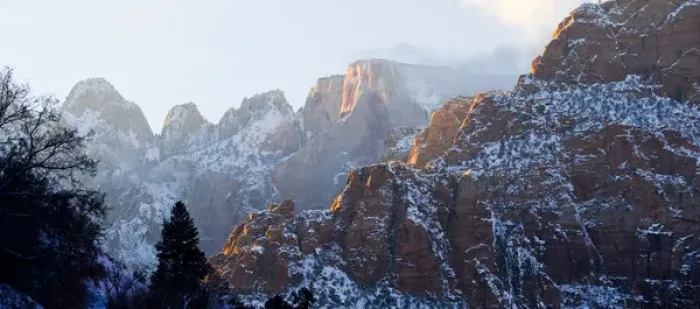 Framed Print : Zion National Park, Utah. USA. Mist blows around Towers of the Virgin after heavy Framed Print : Zion National Park, Utah. USA. Mist blows around Towers of the Virgin after heavy