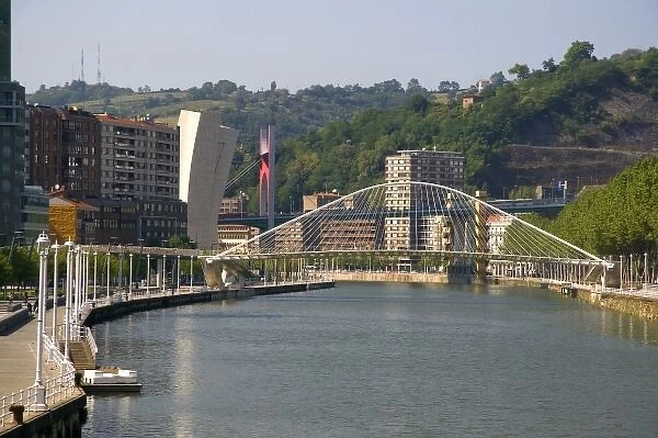 The Zubizuri Footbridge crossing the Nervion River in Bilbao, Biscay, Basque Country