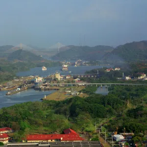 aerial image of Mira Flores and Pedro Miguel locks of the Panama Canal, close to Panama City