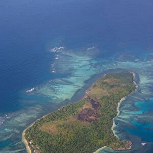 Aerial photo of a little island in Tonga, South Pacific