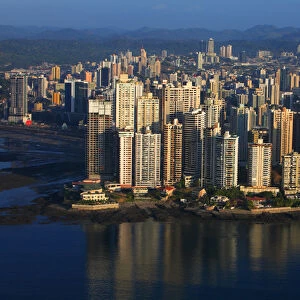 aerial view of Paitilla, the banking district of Panama City, with skyscrapers, Panama