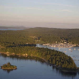 Aerial view of Roche Harbor on San Juan Island in the evening light, Washington State