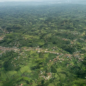 Aerial view of Uganda between Entebbe and Bwindi. Uganda