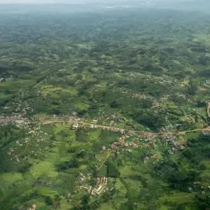 Aerial view of Uganda between Entebbe and Bwindi. Uganda