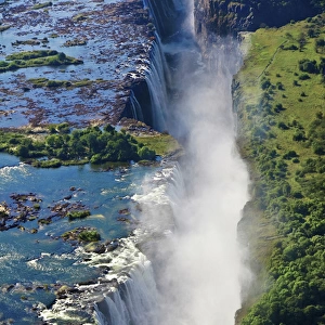 Aerial view of Victoria Falls, Waterfall, and the Zambesi River, Zimbabwe, Africa