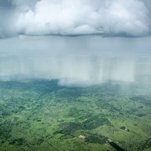 Aerial view of a weather cell (rain storm) in south west Uganda