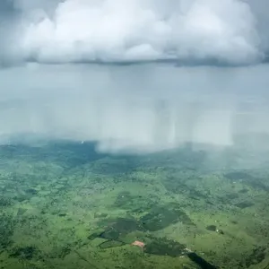 Aerial view of a weather cell (rain storm) in south west Uganda