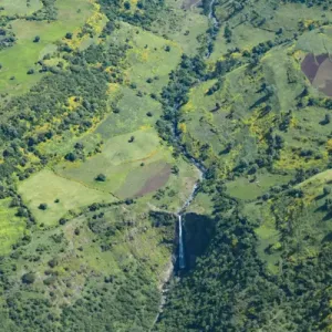 Africa, Ethiopia, Ethiopian Highlands, Western Amhara. Aerial view of countryside between Lalibela Africa, Ethiopia, Ethiopian Highlands, Western Amhara. Aerial view of countryside between Lalibela