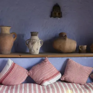 Africa, Morocco, interior of sitting room in hotel Dar Chefchaouen