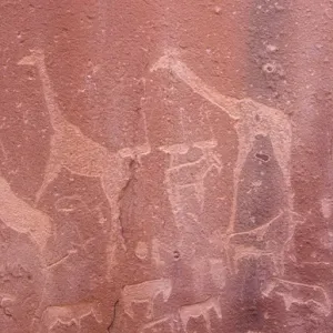 Africa, Namibia, Twyfwlfontein. Ancient rock art at Twyfelfontein Country Lodge Africa, Namibia, Twyfwlfontein. Ancient rock art at Twyfelfontein Country Lodge