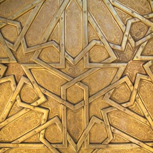 Africa, North Africa, Morocco, Fes, Fes medina, brass doors with symbols of sun, moon