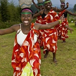 Africa. Rwanda. Young Hutu dancers perform traditional dancing at the Mountain Gorilla