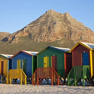 Africa, South Africa, Cape Town. Brightly coloured beach huts at Sunrise Beach, Muizenberg