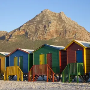 Africa, South Africa, Cape Town. Brightly coloured beach huts at Sunrise Beach, Muizenberg Africa, South Africa, Cape Town. Brightly coloured beach huts at Sunrise Beach, Muizenberg