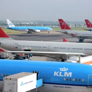 Airplanes at Schiphol Airport in Amsterdam, Netherlands