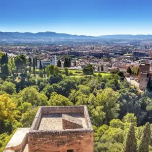 Alhambra Castle Tower Cityscape Churches Granada Andalusia Spain Alhambra Castle Tower Cityscape Churches Granada Andalusia Spain