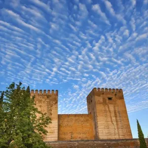 Alhambra Castle Walls Morning Sky Cityscape Granada Andalusia Spain Alhambra Castle Walls Morning Sky Cityscape Granada Andalusia Spain