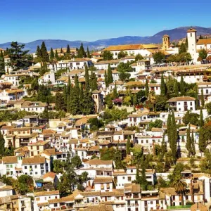 Alhambra White Buildings Cityscape Churches Albaicin Carrera Del Darro Granada Andalusia Spain Alhambra White Buildings Cityscape Churches Albaicin Carrera Del Darro Granada Andalusia Spain