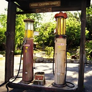 Americas oldest double gravity gas pumps in Kings Canyon, CA