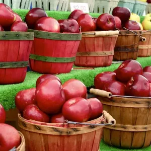 Apples being sold at a Farmers Market. Velarde, New Mexico