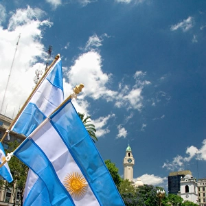 Argentina flags at the Plaza de Mayo in Buenos Aires, Argentina