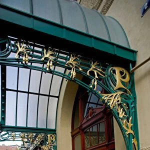 Art Nouveau ornamentation on exterior of Municipal House (theater), Prague, Czech