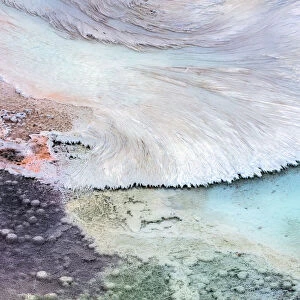 Artistic patterns at New Blue Spring in winter in Yellowstone National Park, Wyoming, USA