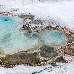 Artistic patterns at New Blue Spring in winter in Yellowstone National Park, Wyoming, USA