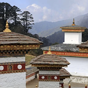 Asia, Bhutan. Buddhist monastery buildings