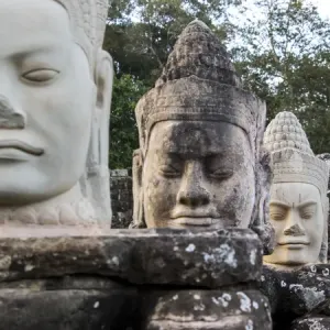 Asia; Cambodia; Angkor Watt; Siem Reap; Deamon heads on the gods and deamon bridge Asia; Cambodia; Angkor Watt; Siem Reap; Deamon heads on the gods and deamon bridge