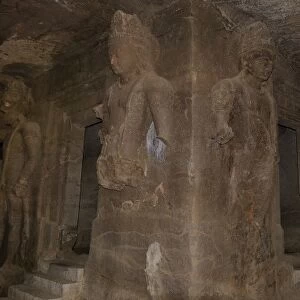 Asia, India, Maharashtra, Mumbai, Bombay, Elephanta Island. Carved sculptures Inside