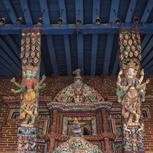 Asia, Nepal, Kathmandu Valley, Patan, multi-armed Hindu goddesses on struts of Minanath