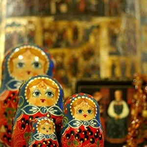 Asia, Russia. Typical Russian handicrafts. Traditional Matrushka (nesting) dolls